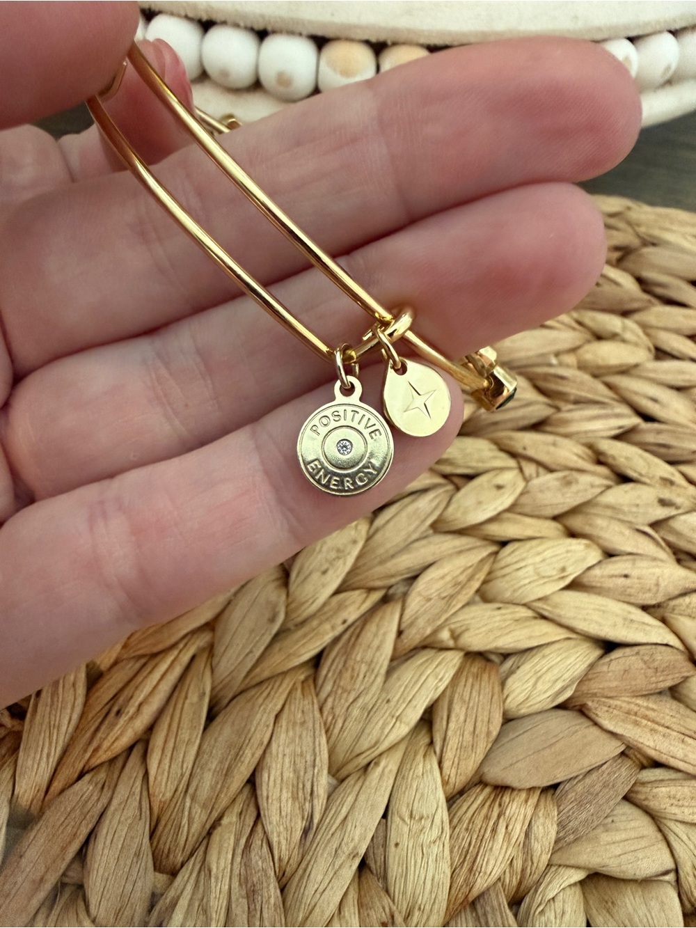 Alex and Ani Gold with Emerald Green Stones Bangle - Picture 2 of 3